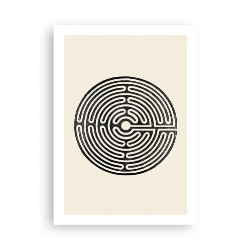 Poster - Ein minimalistisches schwarz-weißes Labyrinth auf hellem Hintergrund. - 50x70cm - Geheimnisvolle Ordnung - Moderne Wanddekoration für Wohnzimmer und Schlafzimmer ARTTOR