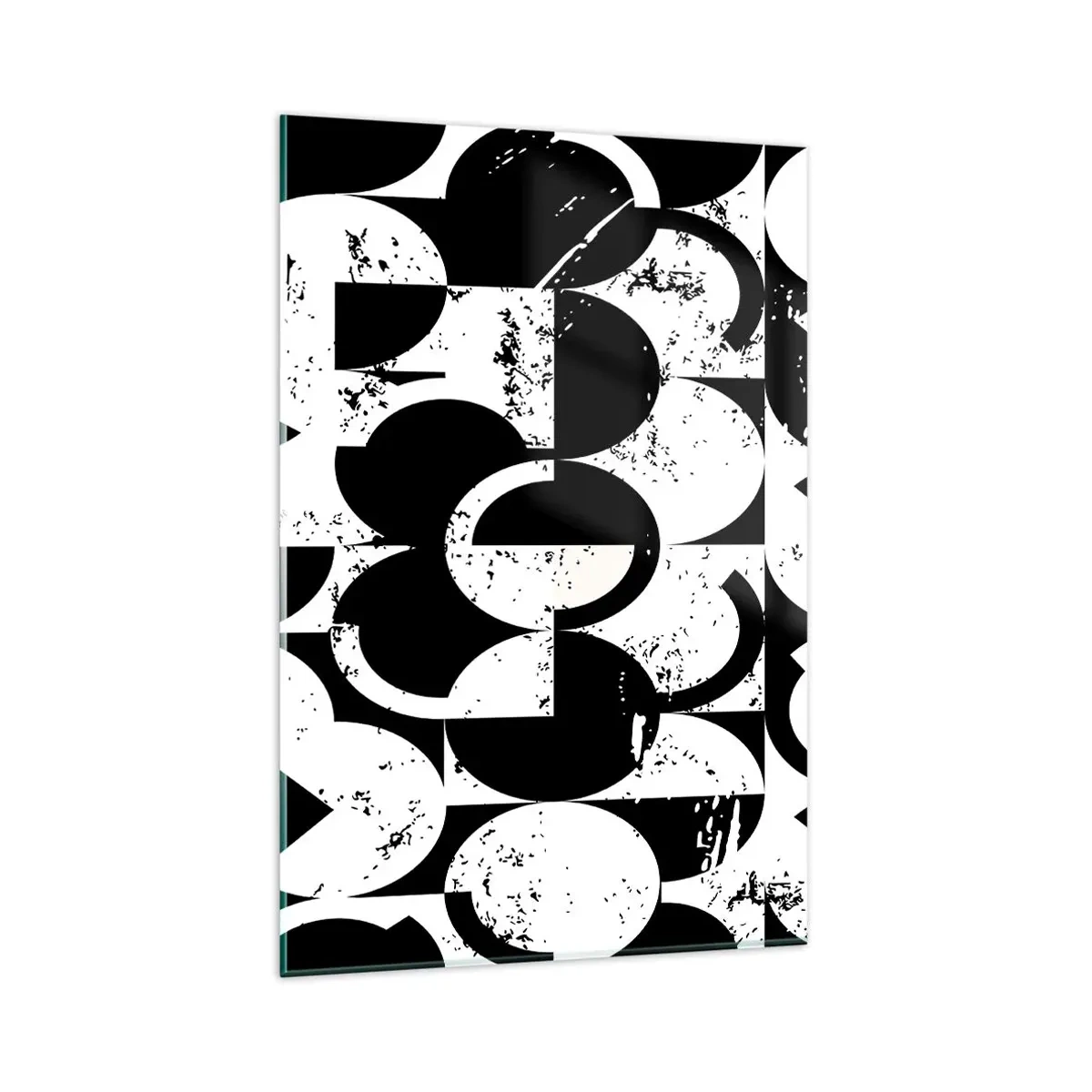 Glasbild - Bild auf glas - Abstraktes schwarz-weißes geometrisches Muster mit Vintage-Effekt - 80x120cm - Weiß ist weiß und schwarz ist schwarz - Moderne Wanddekoration für Wohnzimmer und Schlafzimmer ARTTOR