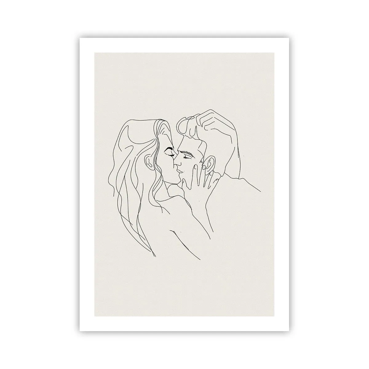 Poster - Eine minimalistische Zeichnung eines verliebten Paares in zarten Linien. - 50x70cm - Verstrickt im Gefühl - Moderne Wanddekoration für Wohnzimmer und Schlafzimmer ARTTOR