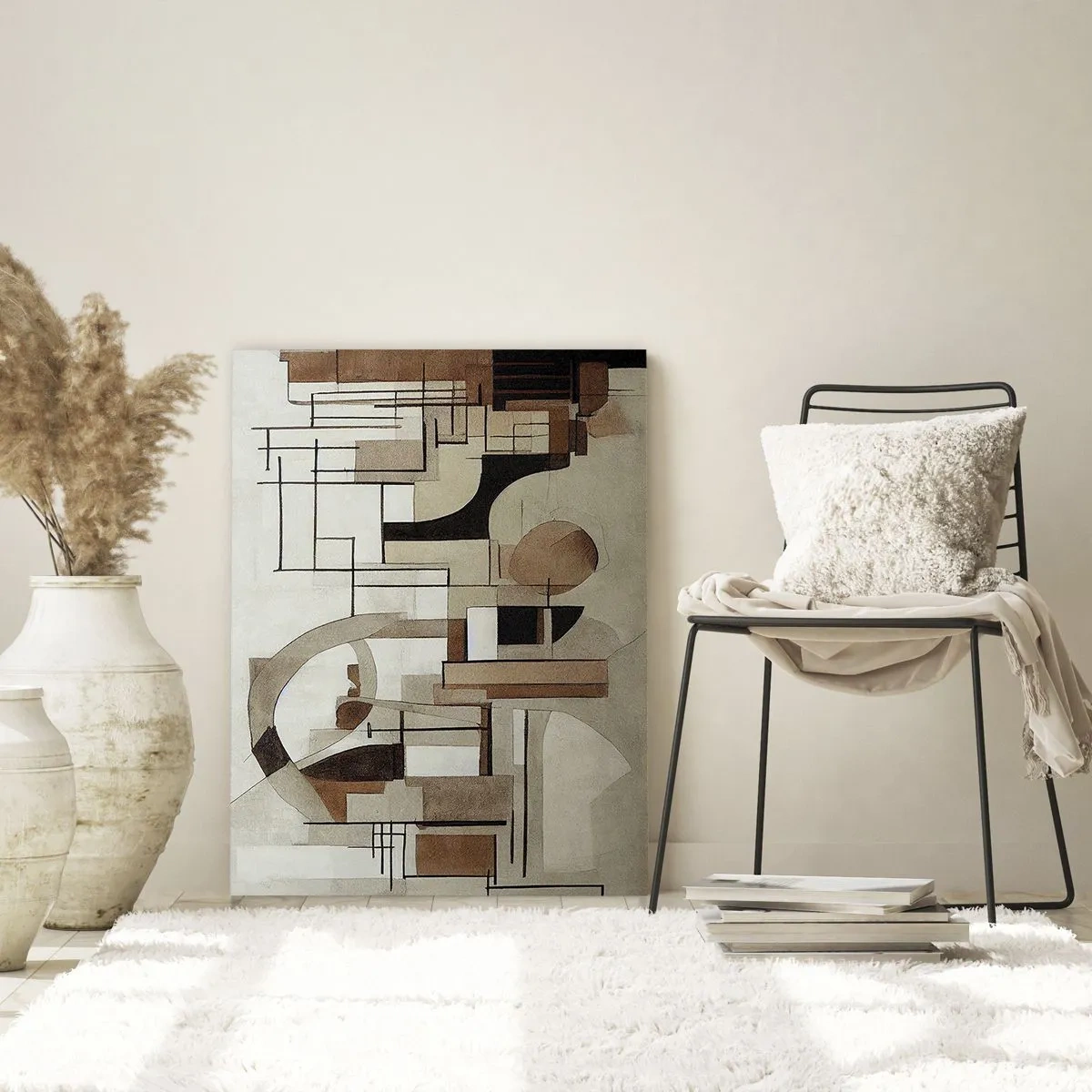 Glasbild - Bild auf glas - Architektonische Abstraktion in Beige und Braun - 70x100cm - Stadtbild 2.0 - Moderne Wanddekoration für Wohnzimmer und Schlafzimmer ARTTOR