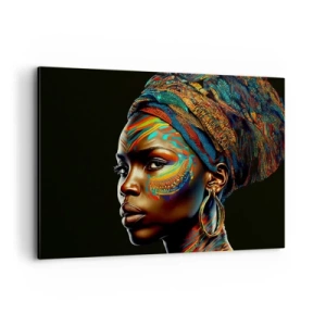 Bild auf Leinwand - Leinwandbild - Porträt einer Frau mit buntem Muster und Turban - 120x80cm - Afrikanische Königin - Moderne Wanddekoration für Wohnzimmer und Schlafzimmer ARTTOR