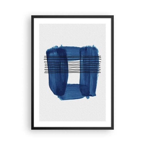 Poster in einem schwarzem Rahmen - Abstrakte Komposition in Blautönen - 50x70cm - Blaue und schwarze Komposition - Moderne Wanddekoration für Wohnzimmer und Schlafzimmer ARTTOR
