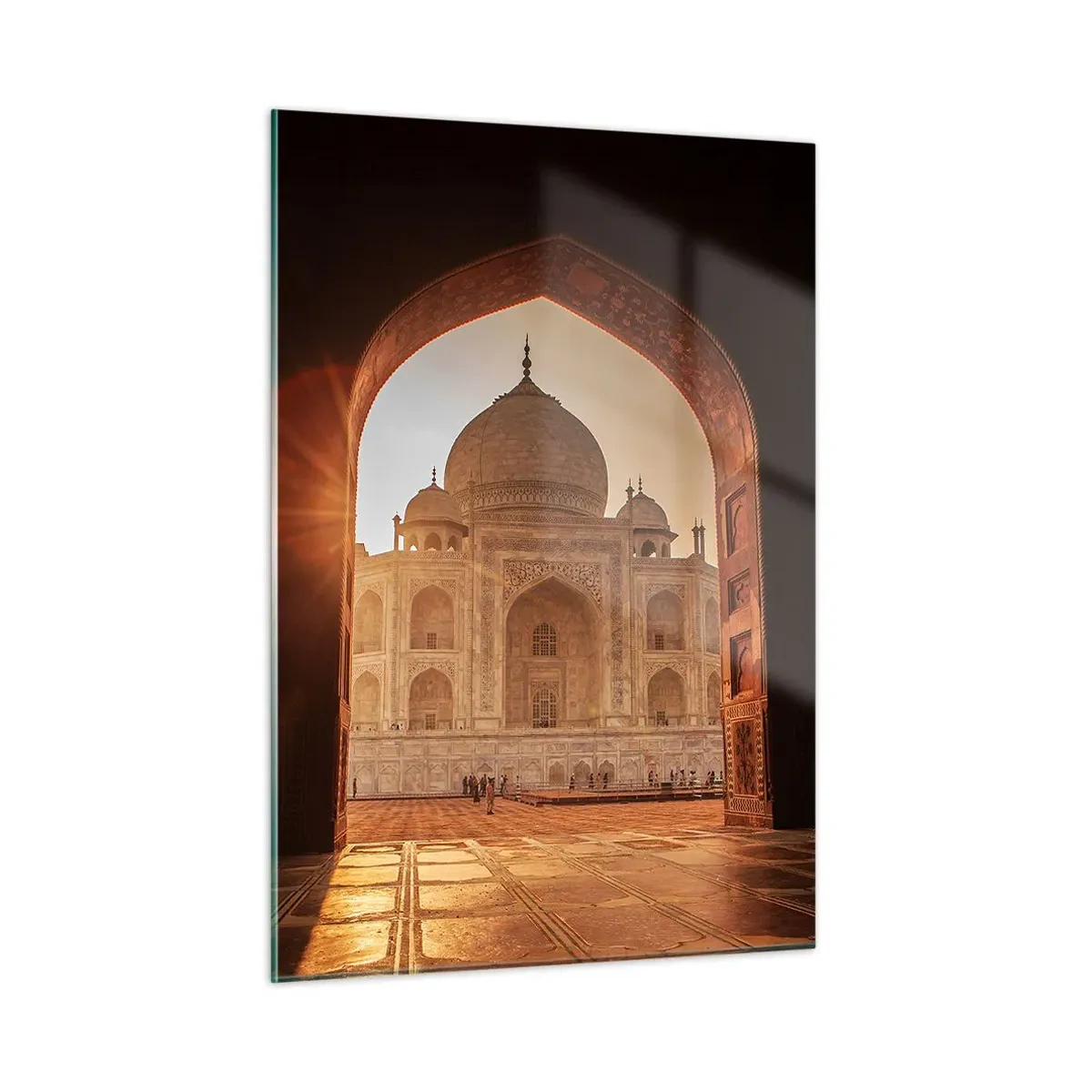 Glasbild - Bild auf glas - Sonnenuntergang über einem monumentalen Gebäude durch einen Bogen gesehen - 50x70cm - Denkmal der überirdischen Liebe - Moderne Wanddekoration für Wohnzimmer und Schlafzimmer ARTTOR