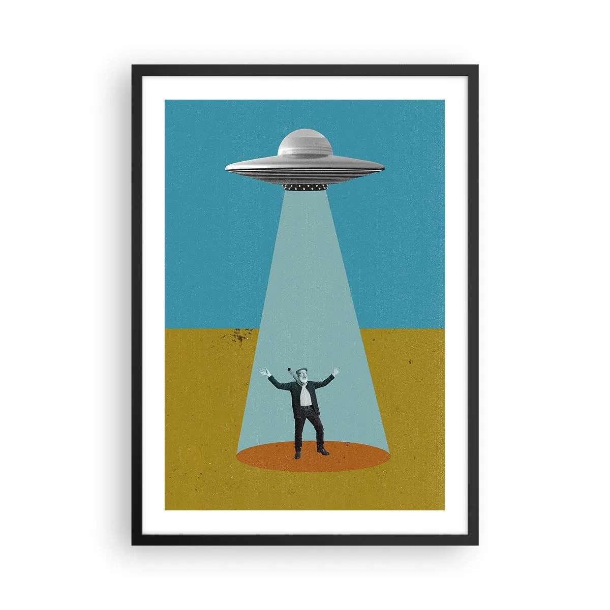 Poster in einem schwarzem Rahmen - Retro-Illustration einer UFO-Entführung - 50x70cm - Nahe Begegnung - Moderne Wanddekoration für Wohnzimmer und Schlafzimmer ARTTOR