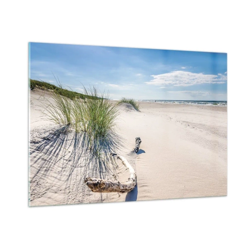 Glasbild - Bild auf glas - Ein sonniger Strand mit Dünen und Seegras - 100x70cm - Der schönste Strand? Ostsee-Strand - Moderne Wanddekoration für Wohnzimmer und Schlafzimmer ARTTOR