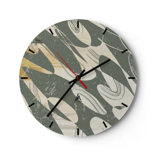 Wanduhr - Glasuhr - Organische, rhythmische Formen auf olivfarbenem Hintergrund - 30x30cm - Rhythmische Abstraktion - Moderne Wanddekoration für Wohnzimmer, Küche und Schlafzimmer ARTTOR