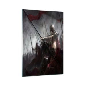 Glasbild - Bild auf glas - Ritter marschieren im Regen zum Schlachtfeld - 70x100cm - Passant, sag Sparta ... - Moderne Wanddekoration für Wohnzimmer und Schlafzimmer ARTTOR