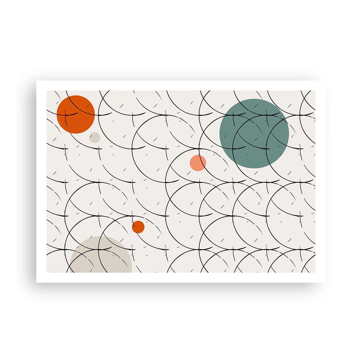 Poster - Geometrisches Muster mit bunten Kreisen auf hellem Hintergrund - 100x70cm - Im Pop-Art-Geist - Moderne Wanddekoration für Wohnzimmer und Schlafzimmer ARTTOR