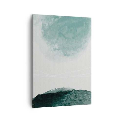 Bild auf Leinwand - Leinwandbild - Eine zarte abstrakte Komposition in Grüntönen mit subtilen Formen auf hellem Hintergrund. - 50x70cm - Begegnung mit Nebel - Moderne Wanddekoration für Wohnzimmer und Schlafzimmer ARTTOR