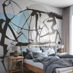 Fototapete Premium Sand - Abstrakte Grafik mit Schwarz und Blau auf hellem Hintergrund - 100x70cm - Trotzdem blau - Moderne Wanddekoration für Wohnzimmer und Schlafzimmer ARTTOR