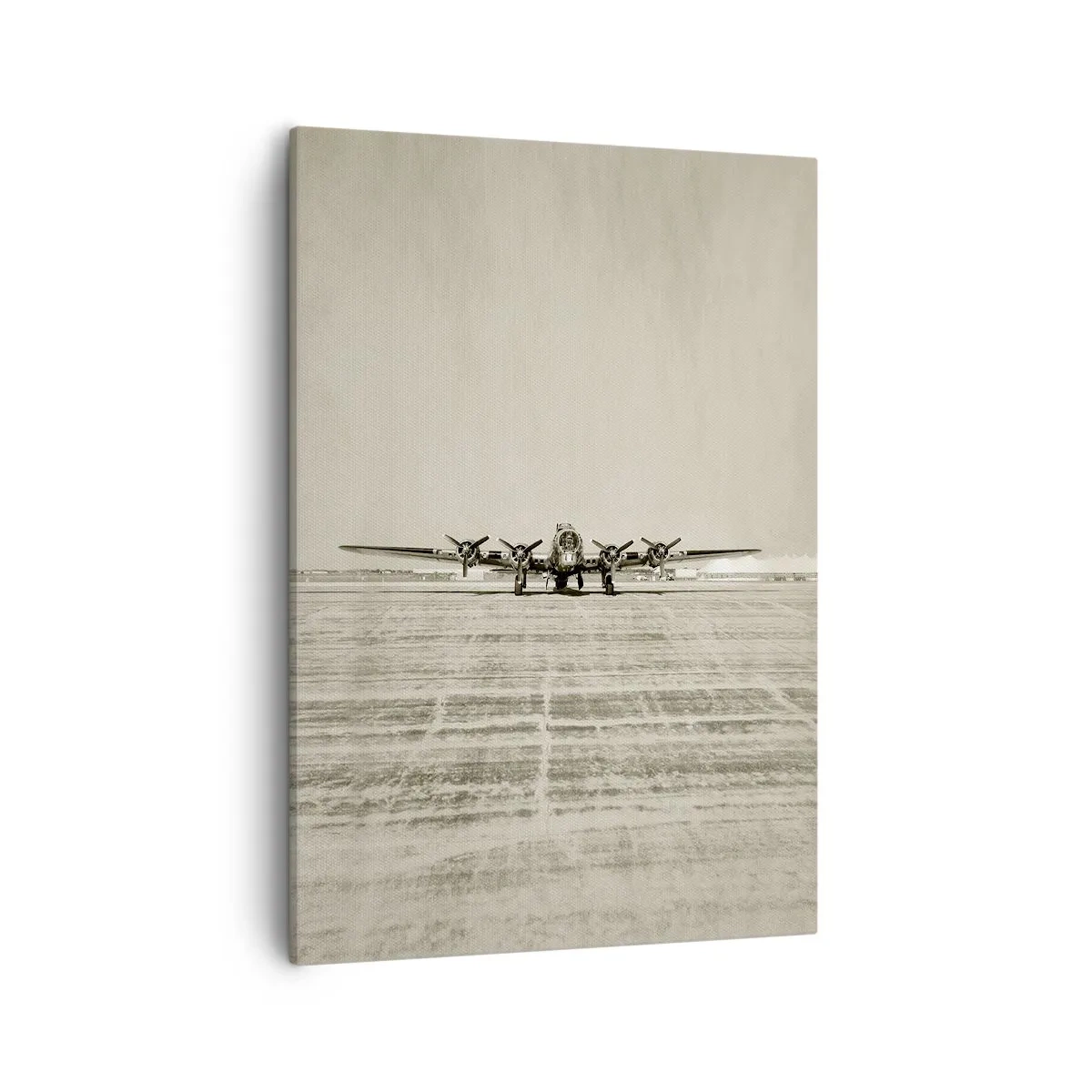 Bild auf Leinwand - Leinwandbild - Historisches Flugzeug auf dem Flughafen in Sepia - 50x70cm - Wie immer bereit - Moderne Wanddekoration für Wohnzimmer und Schlafzimmer ARTTOR