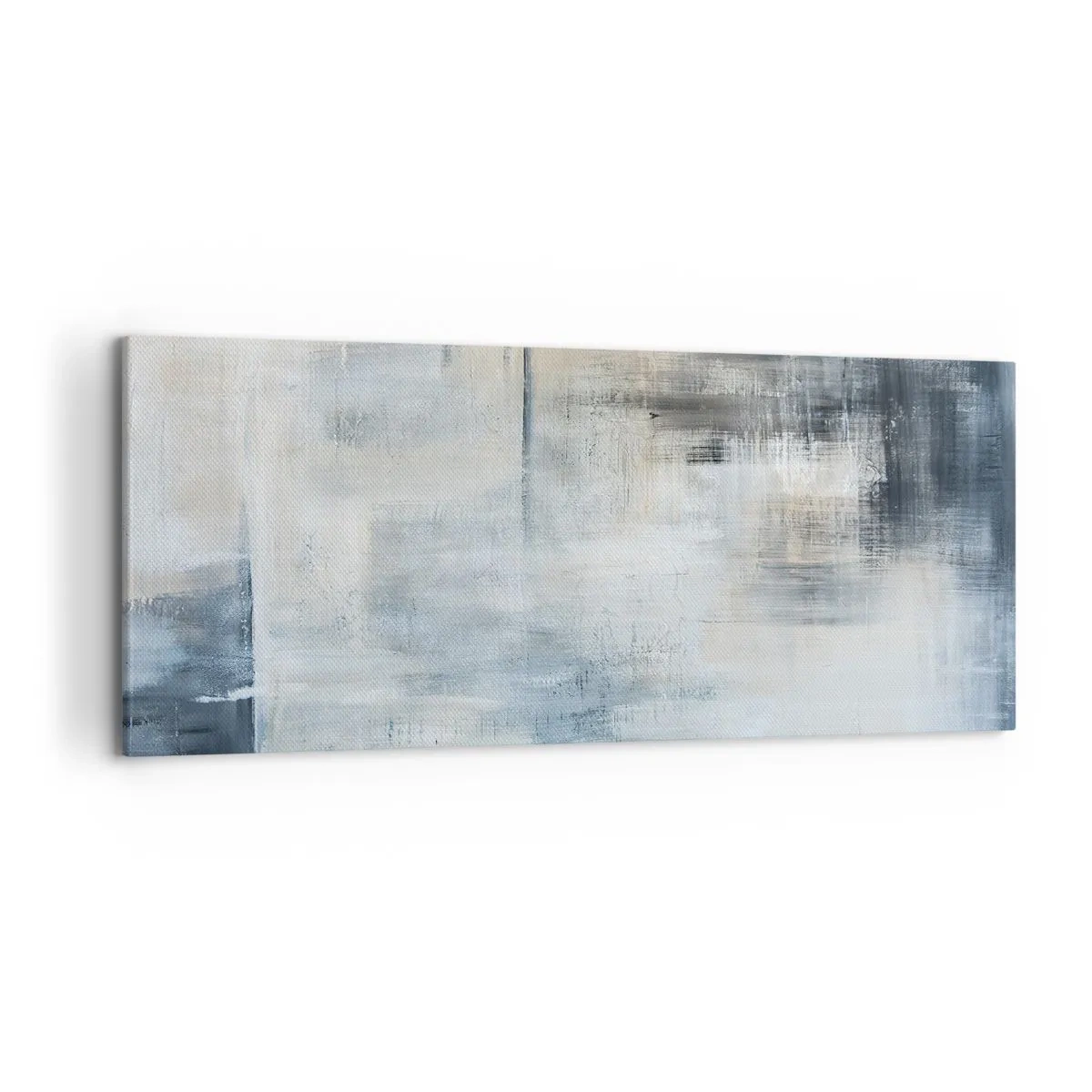 Bild auf Leinwand - Leinwandbild - Abstrakte Komposition in Blau- und Grautönen - 120x50cm - Hinter dem blauen Vorhang - Moderne Wanddekoration für Wohnzimmer und Schlafzimmer ARTTOR