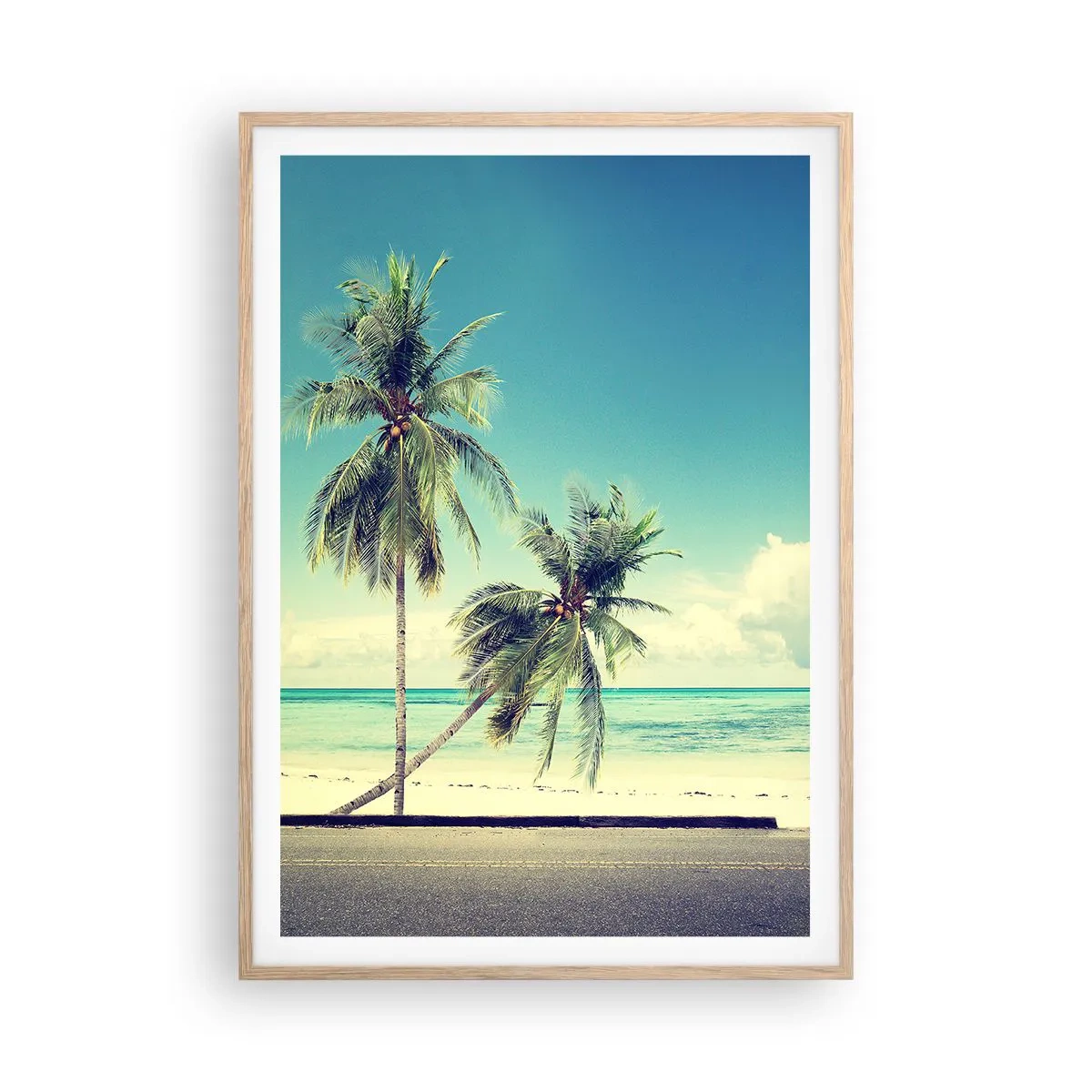 Poster in einem Rahmen aus heller Eiche - Zeit um in die Ferien zu starten - 70x100 cm
