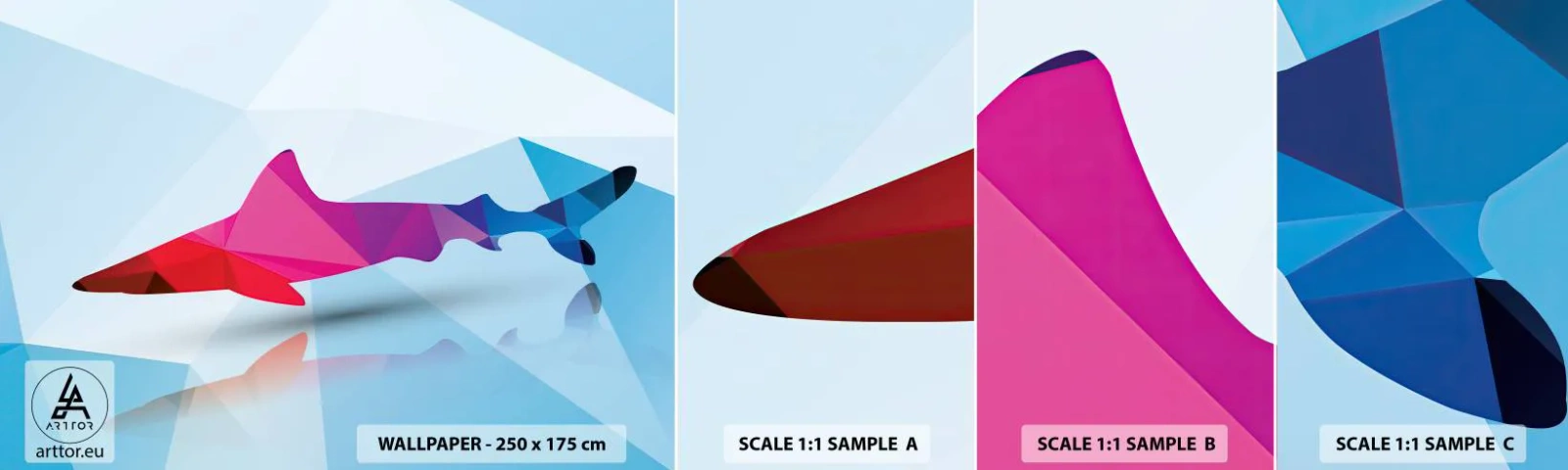 Fototapetenmuster Standard Eco - Ein Hai in einem Kristallraum - Tiere, Hai, Geometrische Figur - 100x30 cm