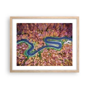 Poster in einem Rahmen aus heller Eiche - Kurvenreicher Weg durch den Wald - 50x40 cm