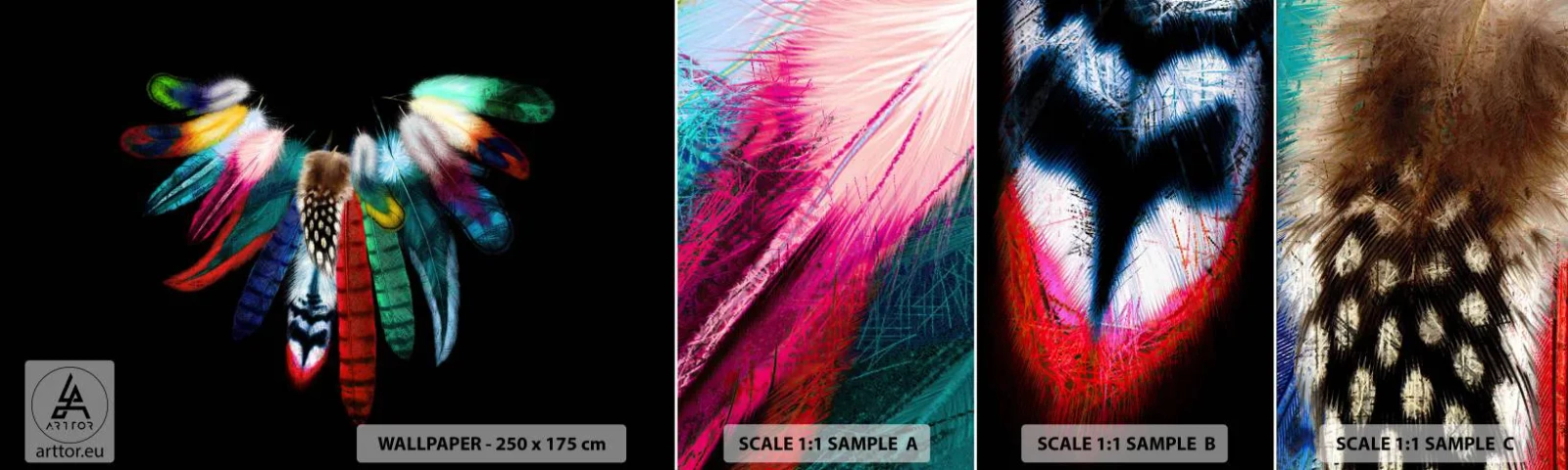 Fototapetenmuster Standard Eco - Indische Halskette - Vogelfeder, Boho, Grafik - 100x30 cm