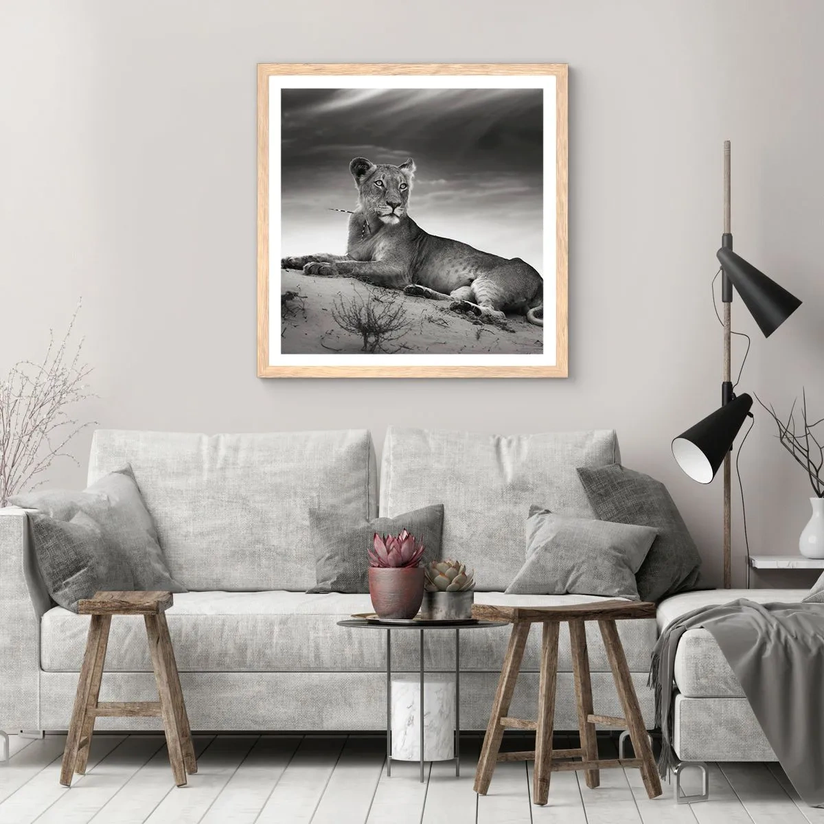 Poster in einem Rahmen aus heller Eiche - Die Königin der Wüstenruhe - 60x60 cm