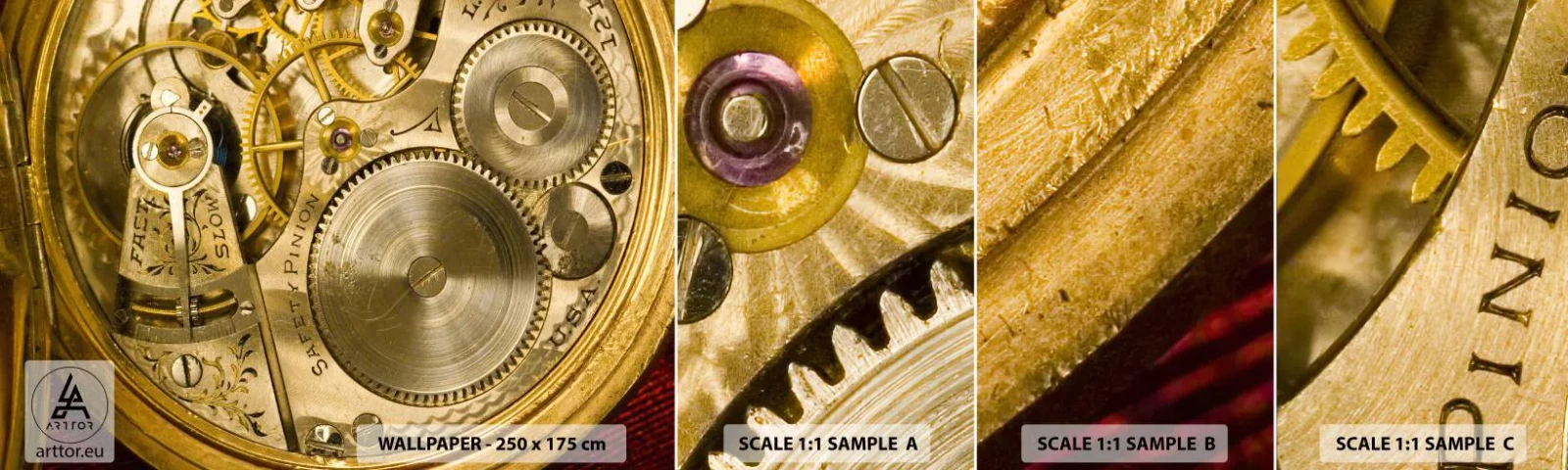 Fototapeten Muster Selbstklebend Deluxe Sticker - Geh mit der Zeit - Uhr, Uhrwerk, Jahrgang - 100x30 cm