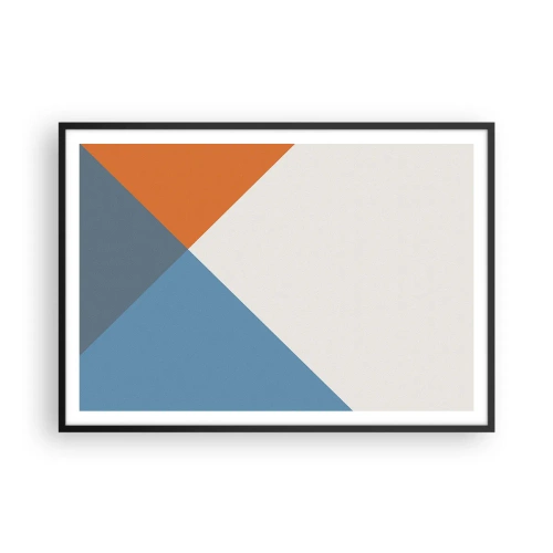 Poster in einem schwarzem Rahmen - Geometrische Dreiecke in Blau- und Orangetönen - 100x70cm - In einem Winkel… - Moderne Wanddekoration für Wohnzimmer und Schlafzimmer ARTTOR