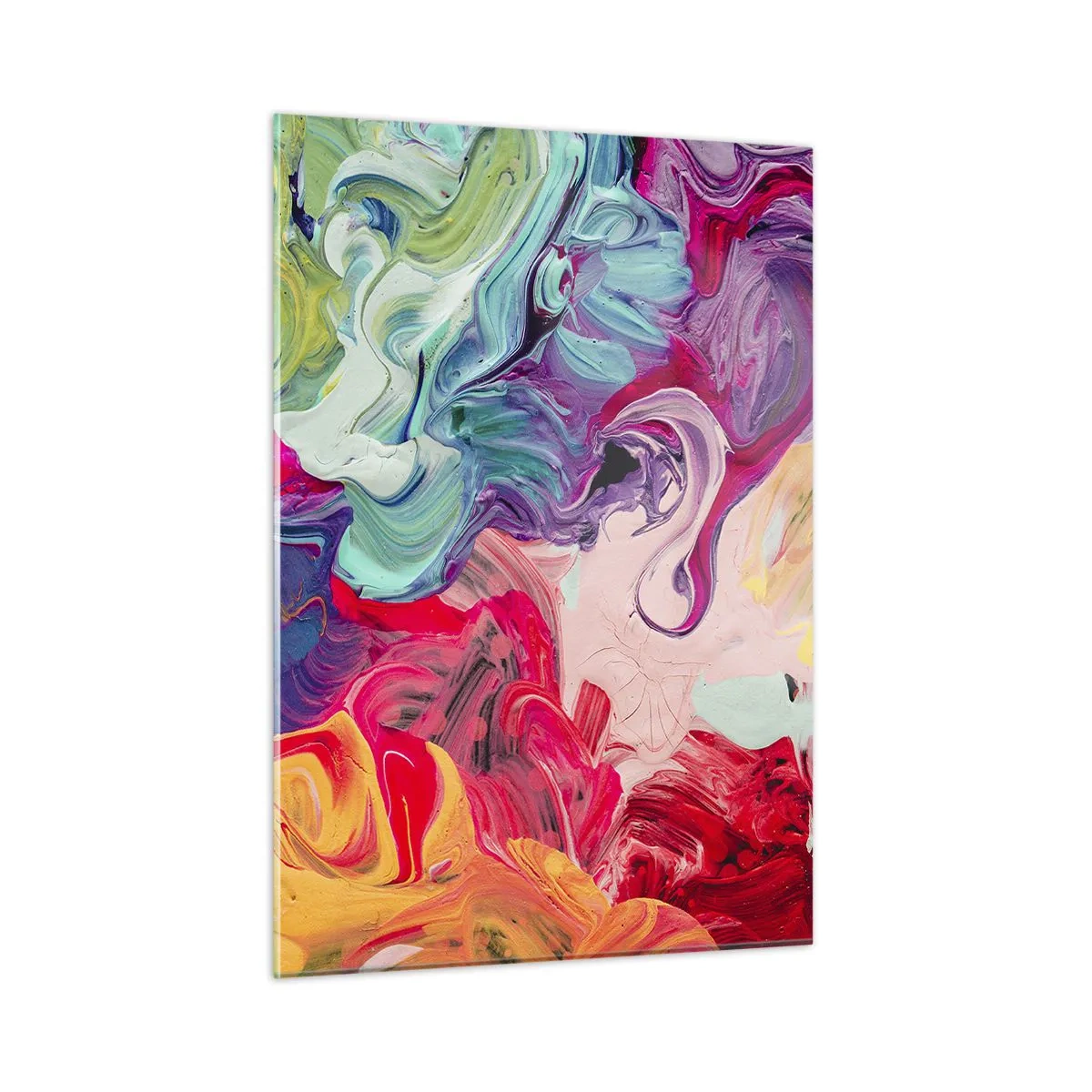 Glasbild - Bild auf glas - Abstrakte bunte Farbstreifen auf Leinwand in intensiven Farben - 50x70cm - Die Geburt der Farben - Moderne Wanddekoration für Wohnzimmer und Schlafzimmer ARTTOR