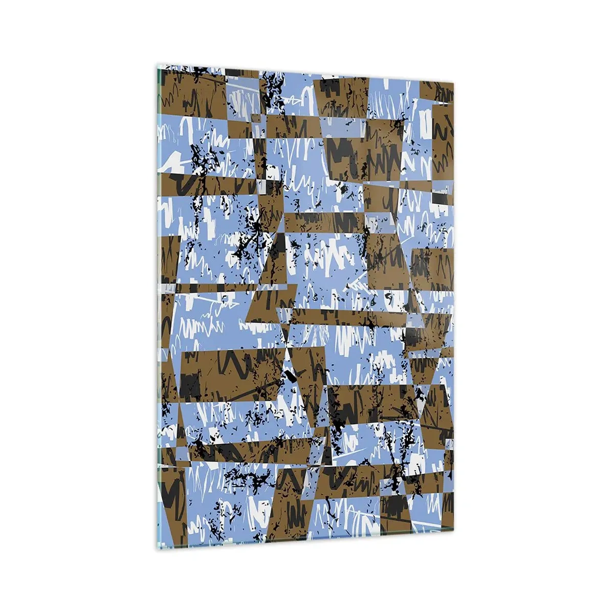 Glasbild - Bild auf glas - Eine abstrakte Komposition aus Rechtecken in Braun- und Blautönen. - 80x120cm - Ein nicht-menschlicher Ausschnitt - Moderne Wanddekoration für Wohnzimmer und Schlafzimmer ARTTOR