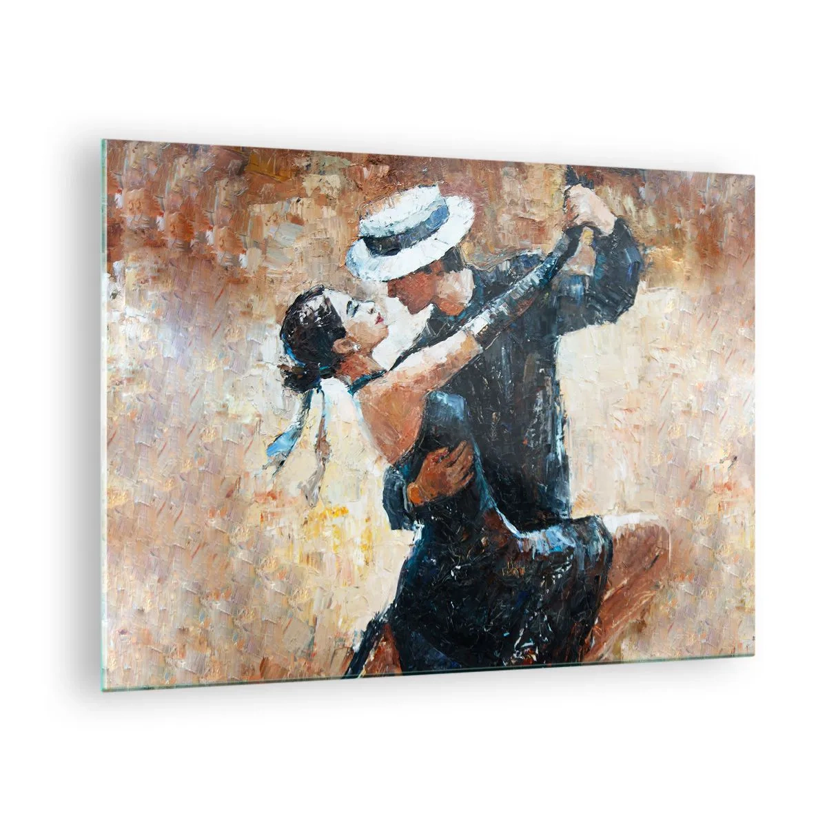 Glasbild - Bild auf glas - Ein Paar tanzt in elegantem Stil mit klassischem Flair - 70x50cm - A la Rudolf Valentino - Moderne Wanddekoration für Wohnzimmer und Schlafzimmer ARTTOR
