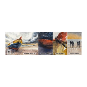 Fototapeten Muster Premium Sand - Erholung am Ufer - Landschaft, Boot, Strand - 100x30 cm