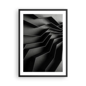 Poster in einem schwarzem Rahmen - Eine Schwarz-Weiß-Komposition aus geometrischen, räumlichen Strukturen - 50x70cm - Räumliche Ordnung - Moderne Wanddekoration für Wohnzimmer und Schlafzimmer ARTTOR