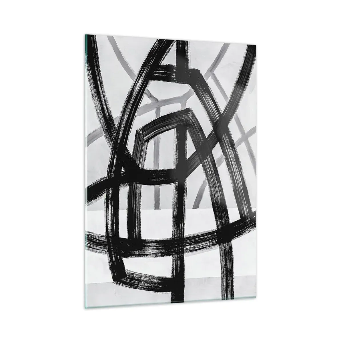 Glasbild - Bild auf glas - Schwarze und graue Pinselstriche erzeugen ein dynamisches Liniennetz. - 50x70cm - Bautiefe - Moderne Wanddekoration für Wohnzimmer und Schlafzimmer ARTTOR