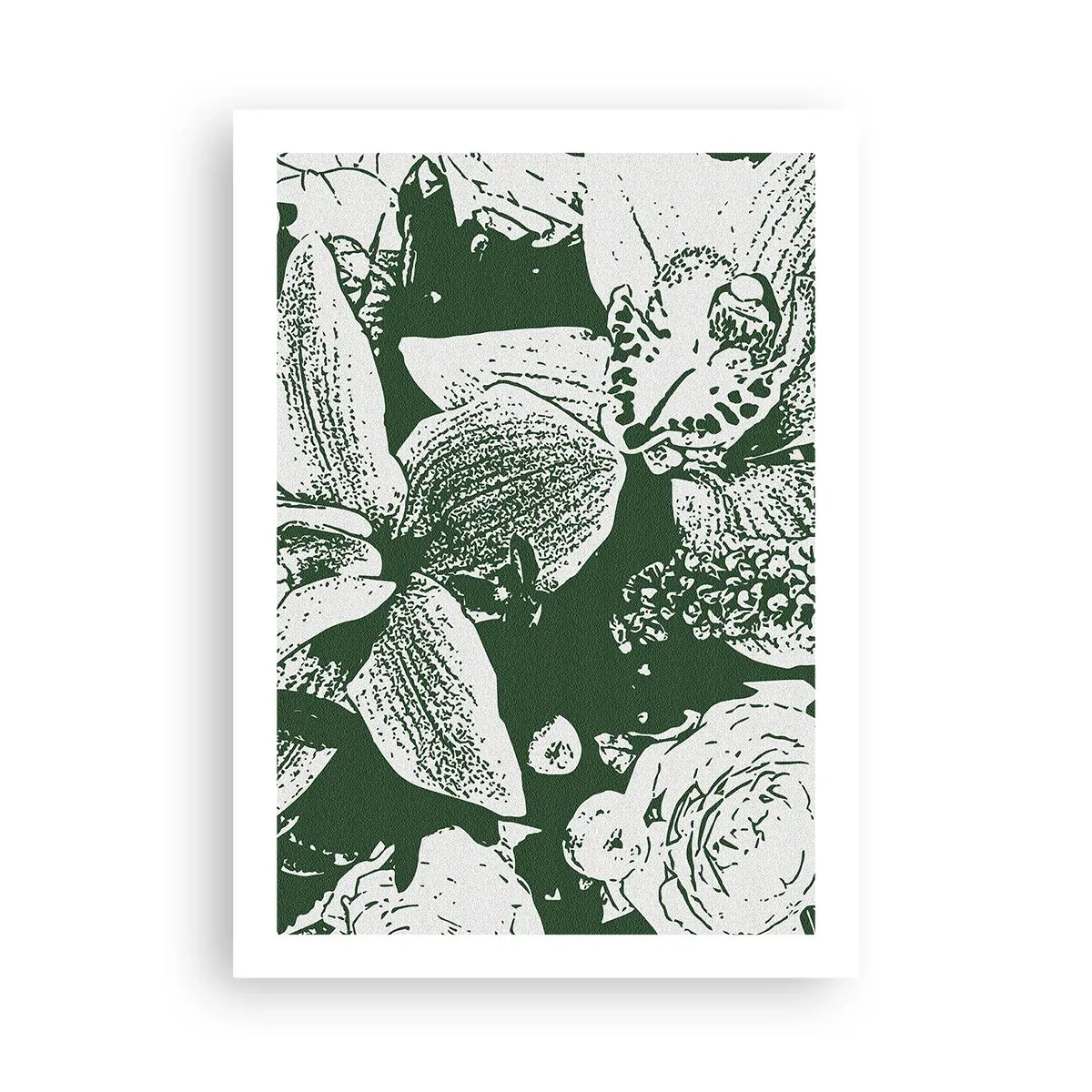 Poster - Botanische Illustration von Blüten und Blättern in Kontrastfarben - 50x70cm - Blumenstrauß – die Welt des Grüns - Moderne Wanddekoration für Wohnzimmer und Schlafzimmer ARTTOR