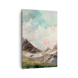 Bild auf Leinwand - Leinwandbild - Malerische Berge mit pastellfarbenem Himmel - 80x120cm - Felsklingen - Moderne Wanddekoration für Wohnzimmer und Schlafzimmer ARTTOR