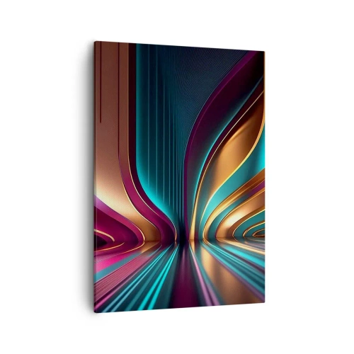Bild auf Leinwand - Leinwandbild - Futuristische Abstraktion mit intensiven Farben und Kurven - 50x70cm - Architektur des Lichts - Moderne Wanddekoration für Wohnzimmer und Schlafzimmer ARTTOR