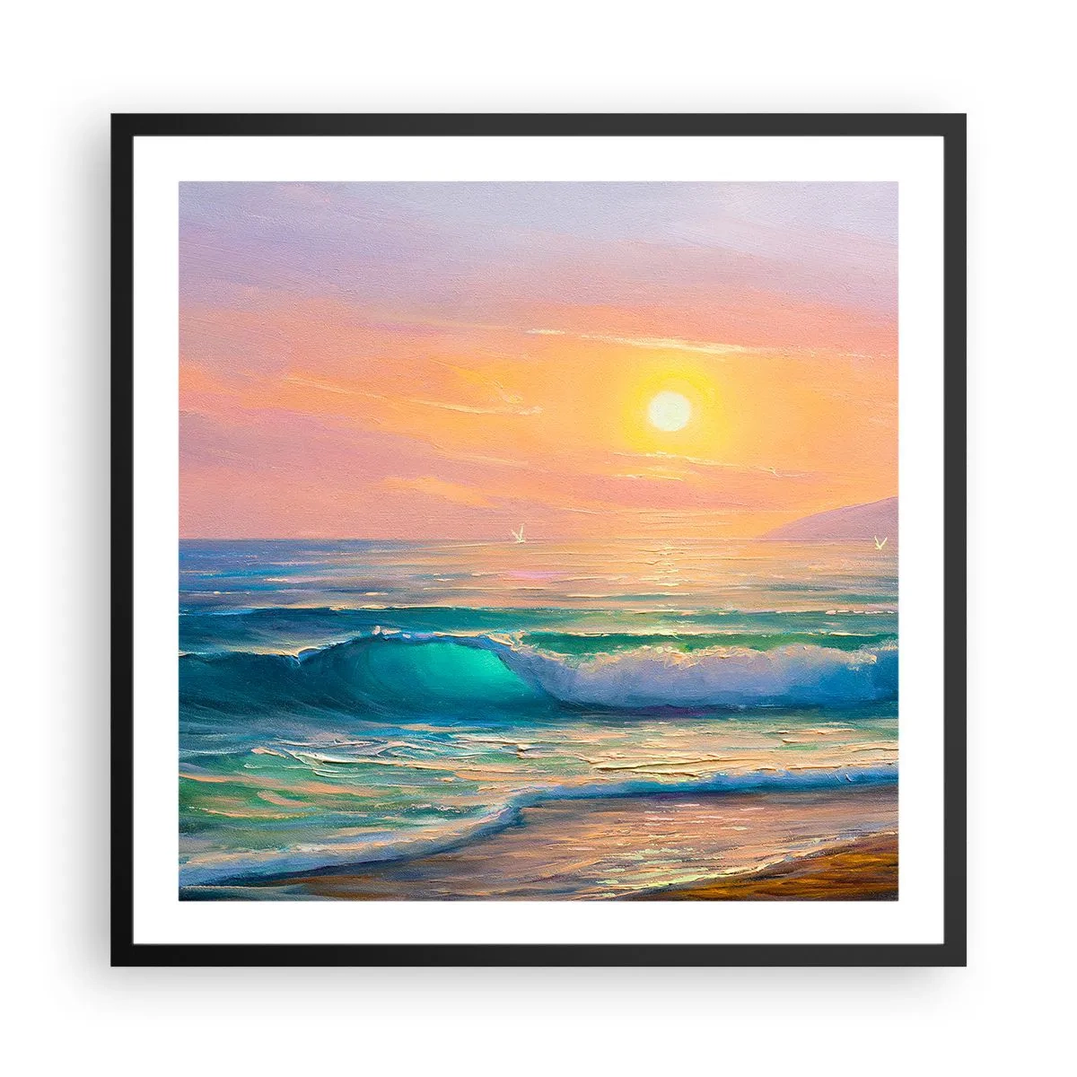 Poster in einem schwarzem Rahmen - Ein türkisfarbenes Lied der Wellen - 60x60 cm