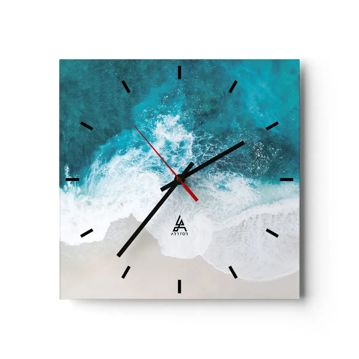 Wanduhr - Glasuhr - Türkisfarbene Meereswellen auf hellem Sand - 30x30cm - Natürliche Liebkosung - Moderne Wanddekoration für Wohnzimmer und Schlafzimmer ARTTOR