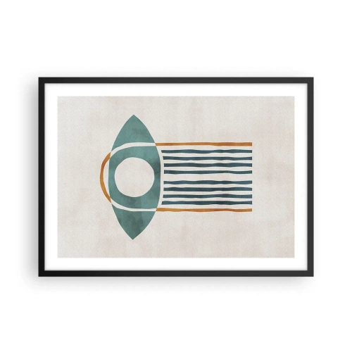 Poster in einem schwarzem Rahmen - Geometrisches Muster in Grün- und Orangetönen - 70x50cm - Zeichen und Rituale - Moderne Wanddekoration für Wohnzimmer und Schlafzimmer ARTTOR