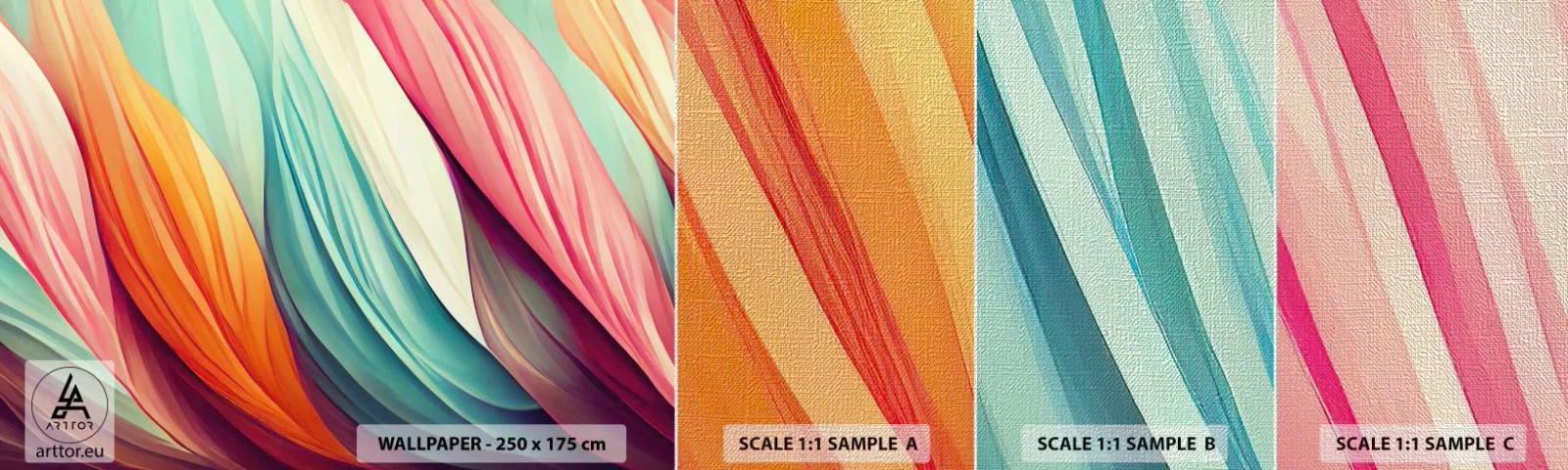 Fototapeten Muster Premium Canvas - Regenbogengewebe - Pastell, Linien, Abstraktion - 100x30 cm