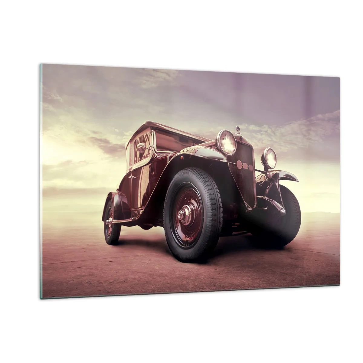 Glasbild - Bild auf glas - Kultiger Oldtimer in Sepiatönen im Freien - 120x80cm - Gehen wir zurück wie in alten Zeiten ... - Moderne Wanddekoration für Wohnzimmer und Schlafzimmer ARTTOR