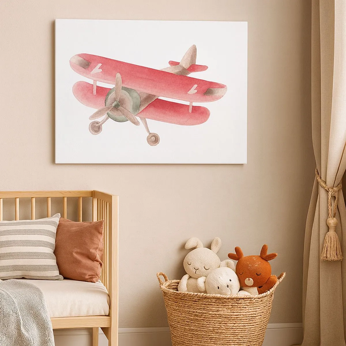 Bild auf Leinwand - Leinwandbild - Rotes Retro-Flugzeug auf weißem Hintergrund - 70x50cm - Bereit für Höhenflüge - Moderne Wanddekoration für Wohnzimmer und Schlafzimmer ARTTOR