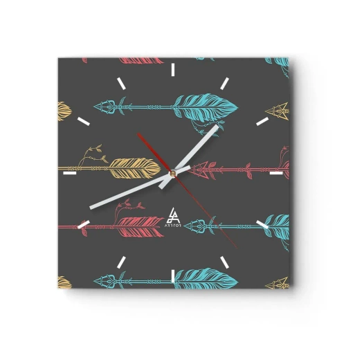 Wanduhr - Glasuhr - Stilisiertes Pfeilmuster in Pastellfarben auf dunklem Hintergrund - 30x30cm - In der Verordnung - Moderne Wanddekoration für Wohnzimmer und Schlafzimmer ARTTOR