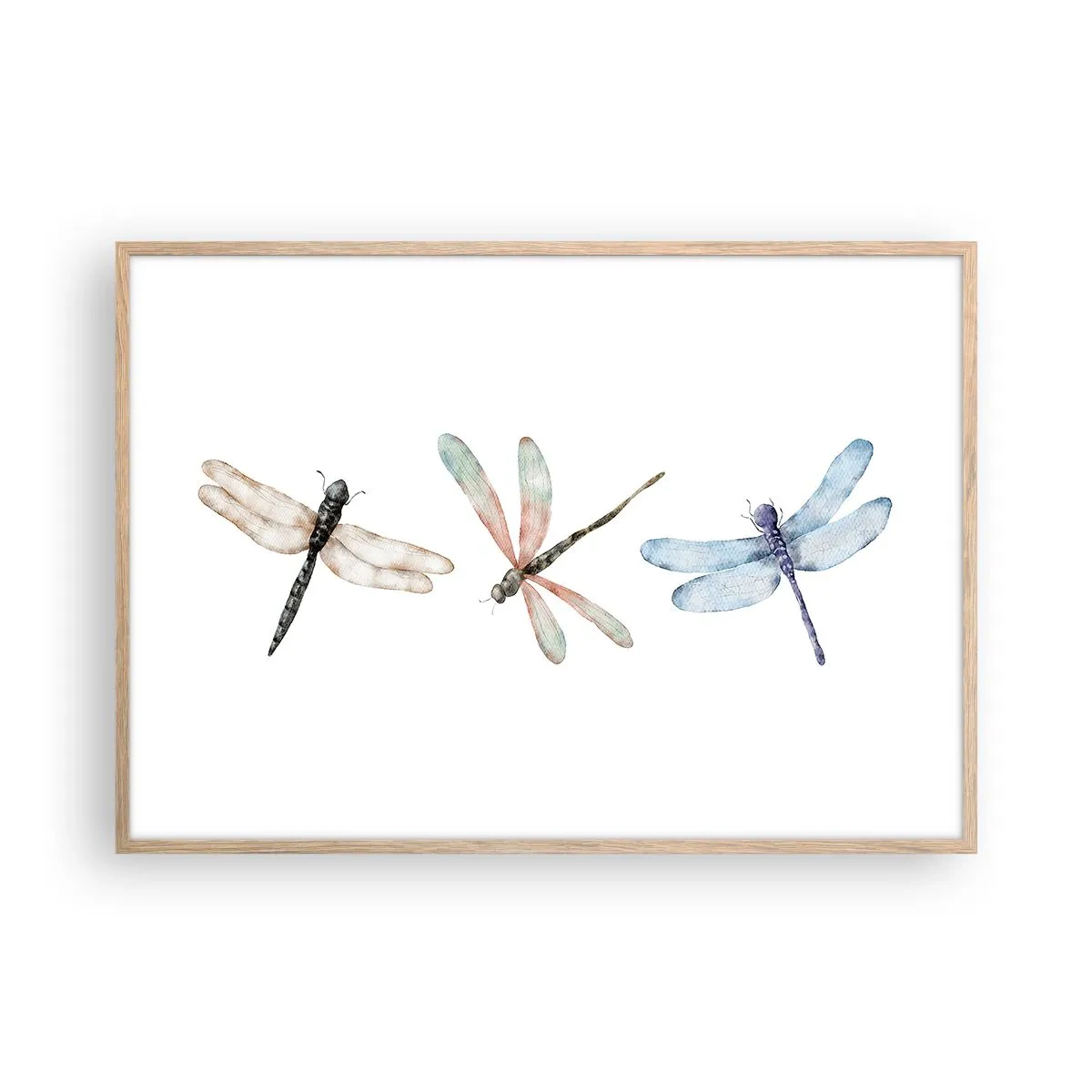 Poster in einem Rahmen aus heller Eiche - Schwerelose Libellen - 100x70 cm