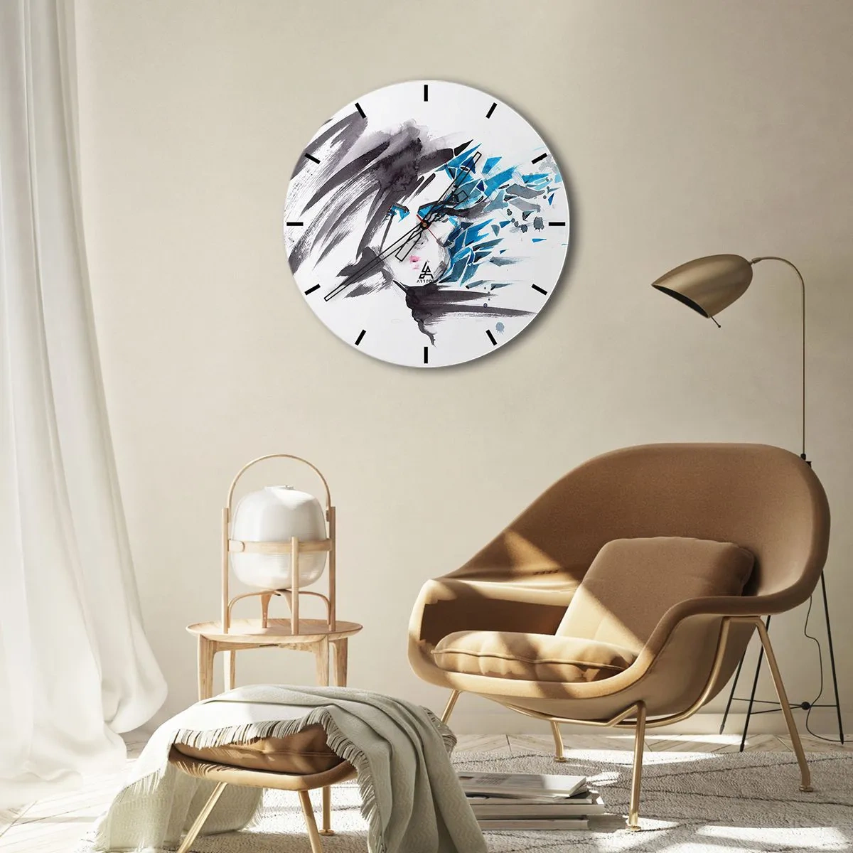 Wanduhr - Glasuhr - Sinnliches Portrait in Grau und Blau - 40x40 cm