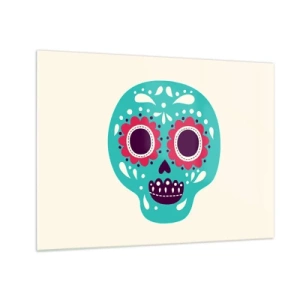 Glasbild - Bild auf glas - Ein bunter Totenkopf mit Mustern auf hellem Hintergrund - 70x50cm - Das Leben – Spaß bis zum Tod - Moderne Wanddekoration für Wohnzimmer und Schlafzimmer ARTTOR