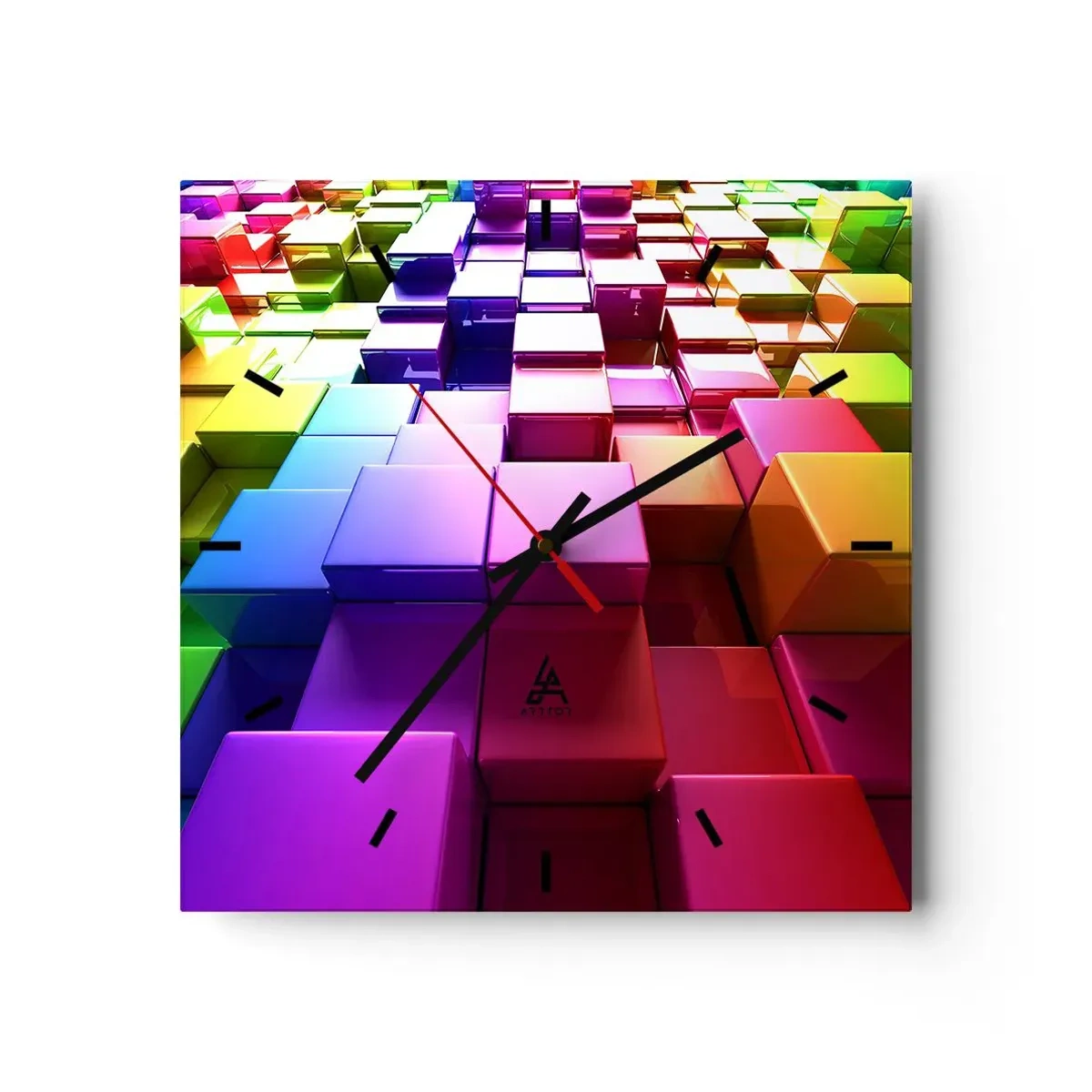 Wanduhr - Glasuhr - Op-Art gemeinsam im Team - 40x40 cm