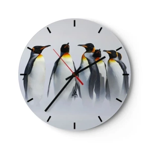 Wanduhr - Glasuhr - Eine Gruppe Pinguine gegen den Nebel - 30x30cm - Treffen in Abendkleidern - Moderne Wanddekoration für Wohnzimmer, Küche und Schlafzimmer ARTTOR