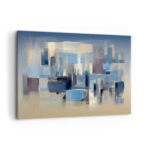 Bild auf Leinwand - Leinwandbild - Geometrische Formen in Blau- und Beigetönen - 120x80cm - Blaue Konstruktion - Moderne Wanddekoration für Wohnzimmer und Schlafzimmer ARTTOR