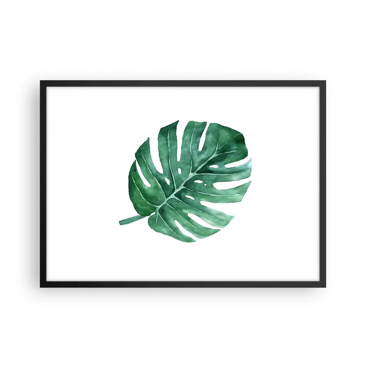 Poster in einem schwarzem Rahmen - Grünes Monsterablatt im minimalistischen Stil - 70x50cm - Grünes Konzept - Moderne Wanddekoration für Wohnzimmer und Schlafzimmer ARTTOR