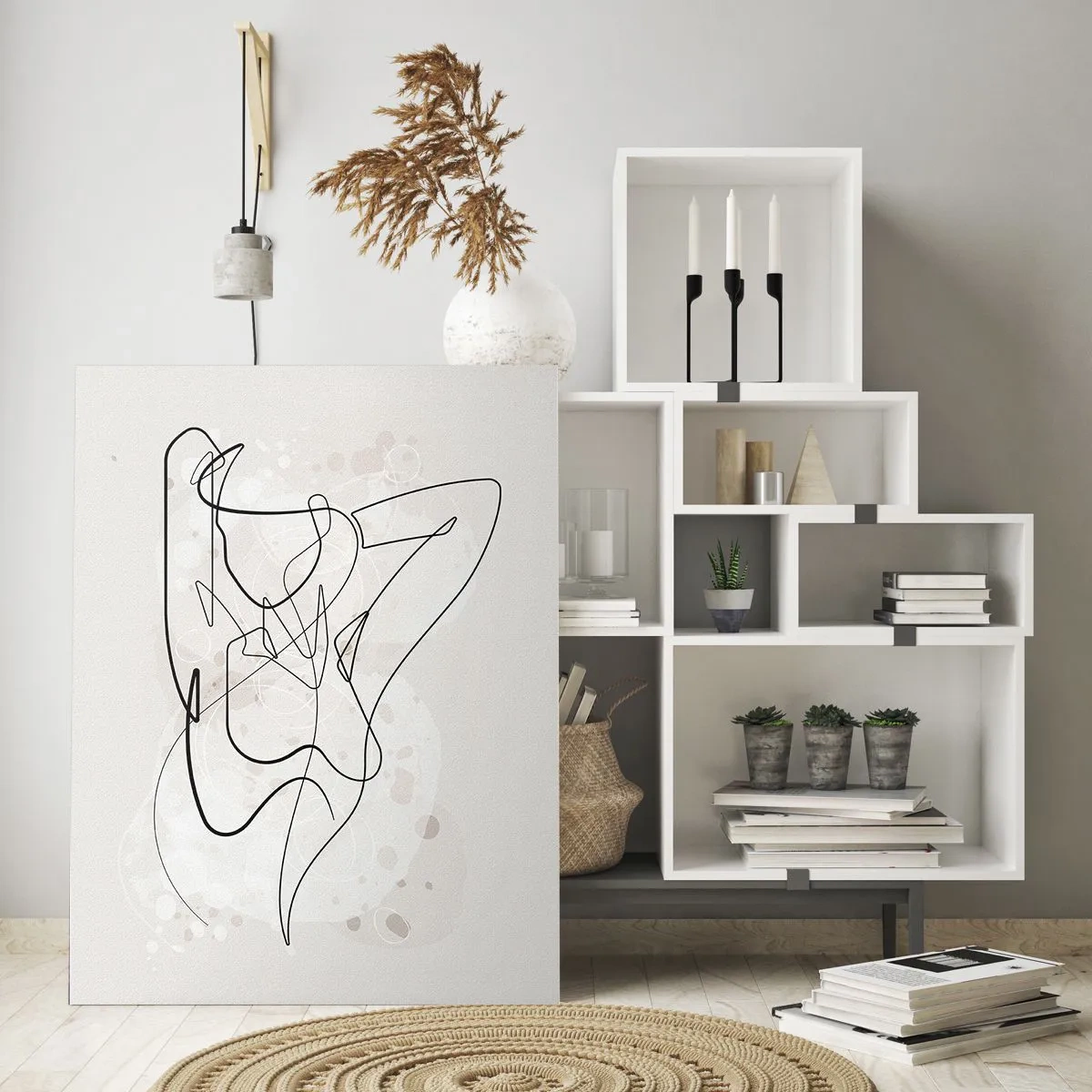 Glasbild - Bild auf glas - Abstrakte Linienkunstfigur auf hellem Hintergrund - 70x100cm - Die Kunst der Verführung - Moderne Wanddekoration für Wohnzimmer und Schlafzimmer ARTTOR