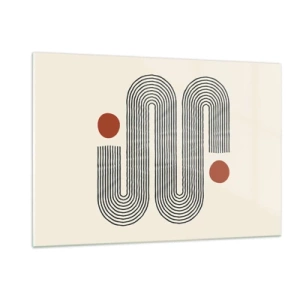 Glasbild - Bild auf glas - Minimalistisches Linienmuster mit roten Punkten - 120x80cm - Vom Anfang bis zum Ende - Moderne Wanddekoration für Wohnzimmer und Schlafzimmer ARTTOR