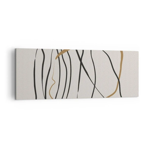 Bild auf Leinwand - Leinwandbild - Künstlerische Linien in Schwarz und Gold auf hellem Hintergrund - 140x50cm - Komposition – Looptanz - Moderne Wanddekoration für Wohnzimmer und Schlafzimmer ARTTOR
