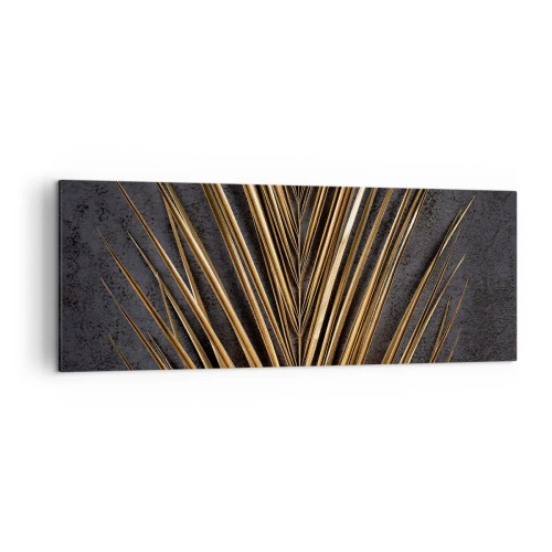 Bild auf Leinwand - Leinwandbild - Goldenes tropisches Blatt auf schwarzem Hintergrund - 140x50cm - Das Gold der Tropen - Moderne Wanddekoration für Wohnzimmer und Schlafzimmer ARTTOR